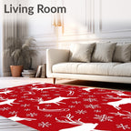 Red White Reindeer Snowflake Winter Scene Rug