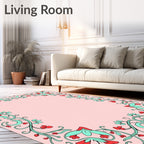 Coral Blue Floral Vine Border Rug
