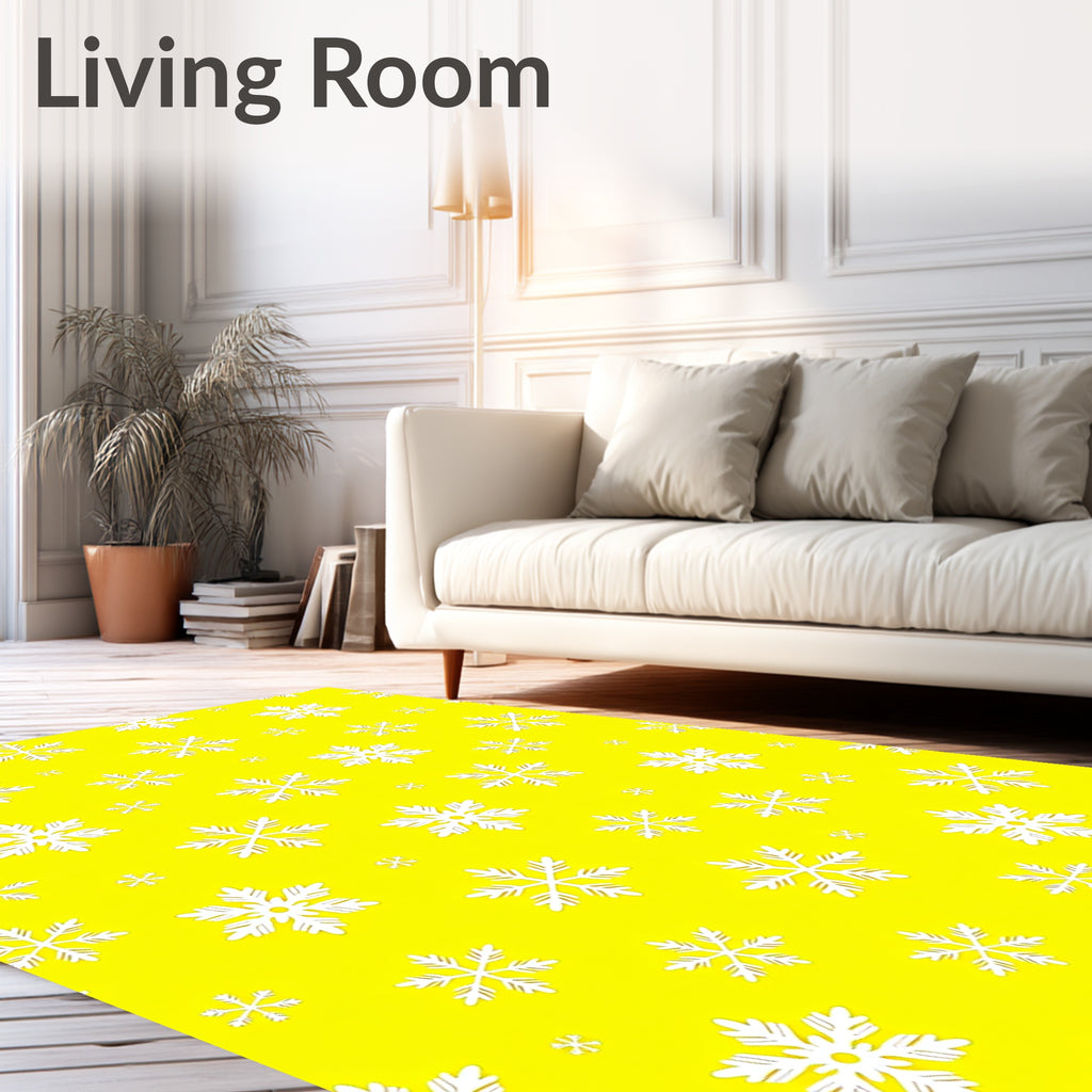 White Snowflake Fall Bright Yellow Rug