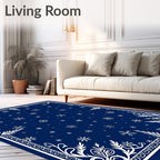 Deep Blue Snowflake Winter Scene Rug