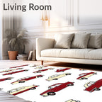 Retro Red Cream Two Tone Cars Rug