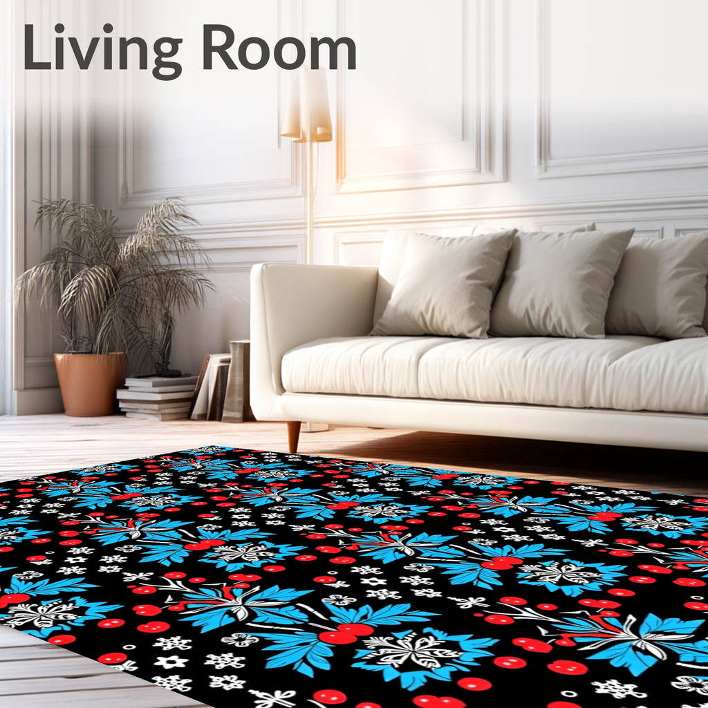 Crimson Cherry Blue Foliage Medallion Rug