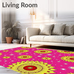 Blazing Sunburst Yellow Red Rounds Rug