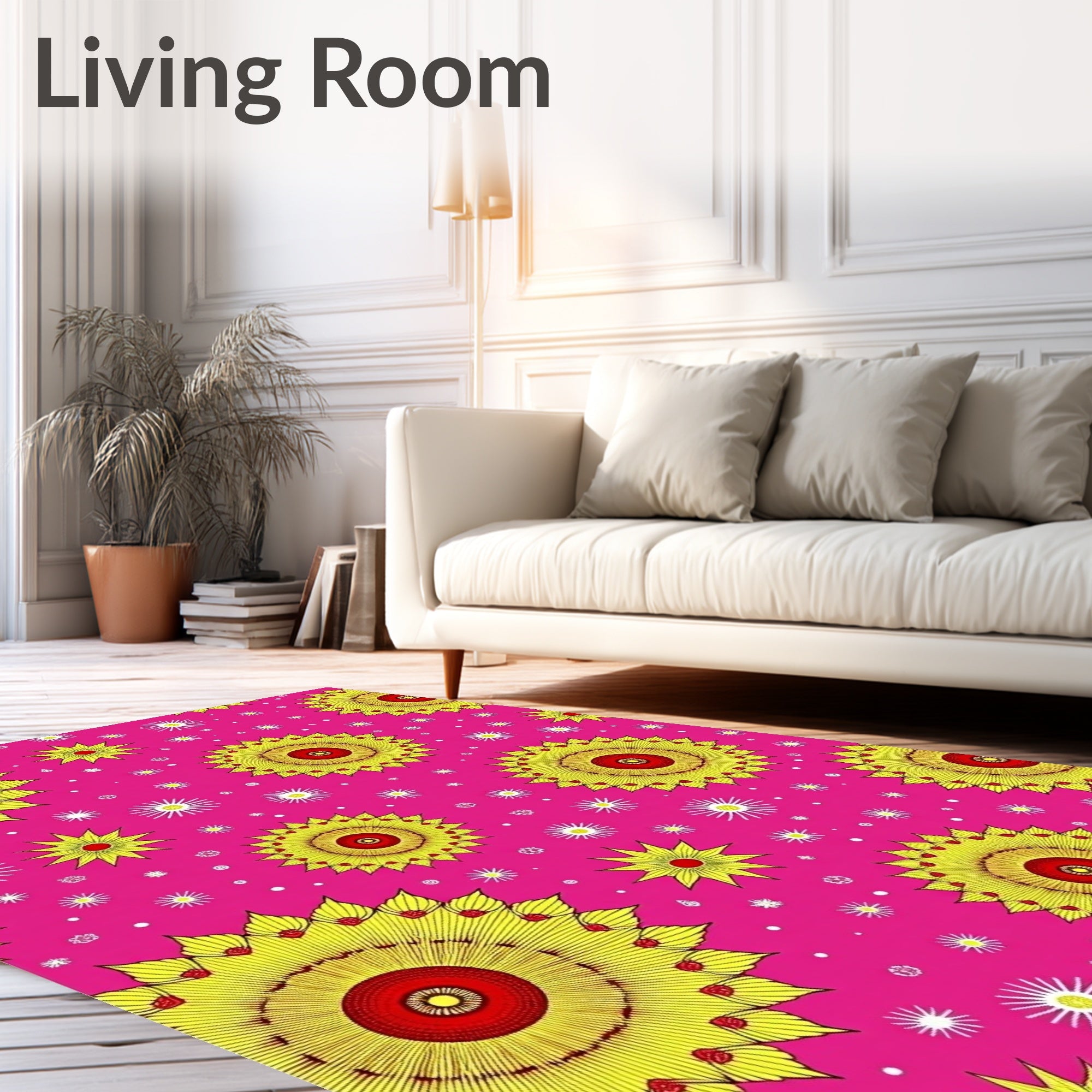 Blazing Sunburst Yellow Red Rounds Rug