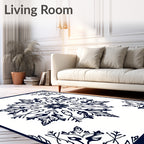 Navy Blue Floral Medallion Art Rug