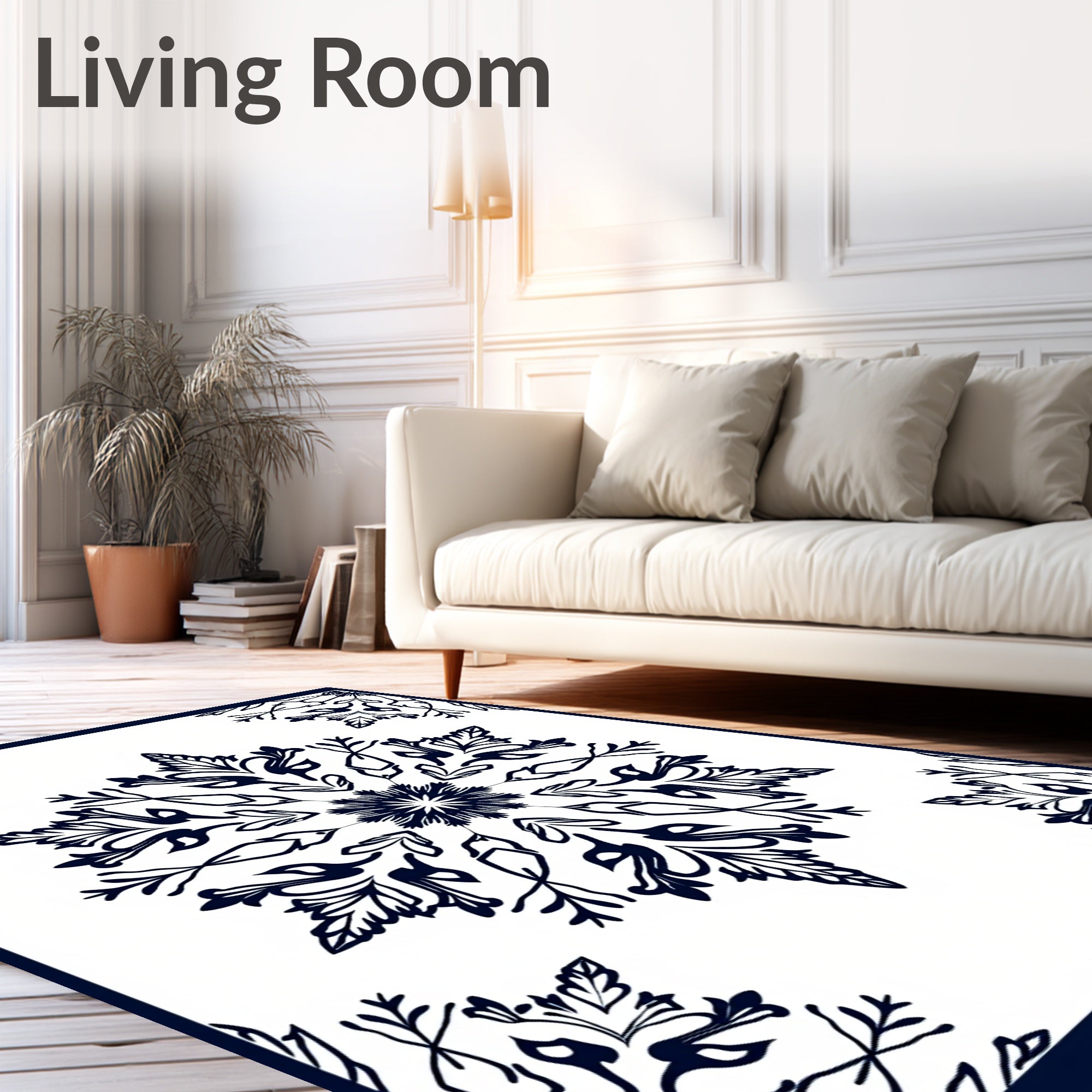 Navy Blue Floral Medallion Art Rug