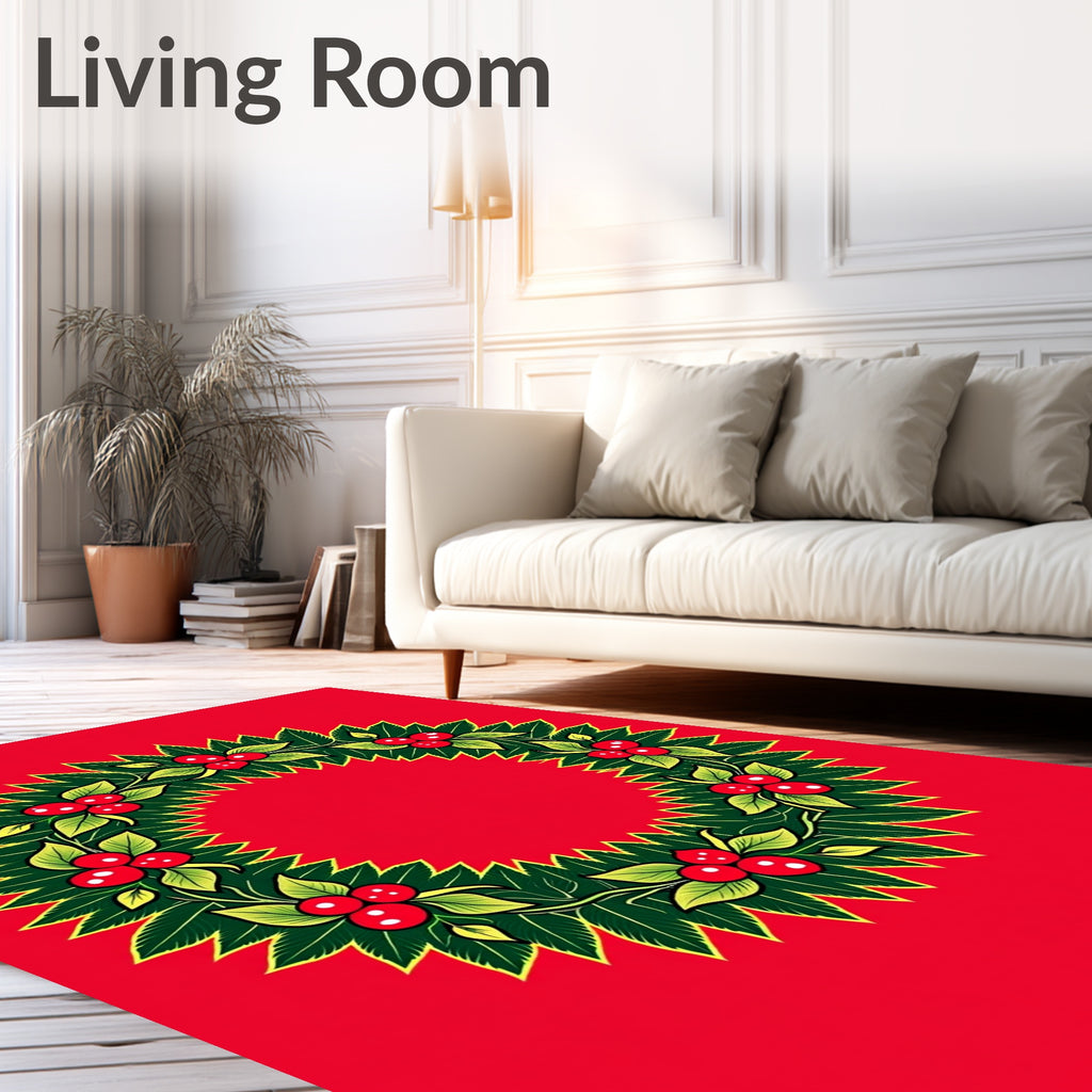 Classic Holly Berry Wreath Green Red Rug