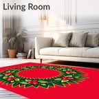 Classic Holly Berry Wreath Green Red Rug