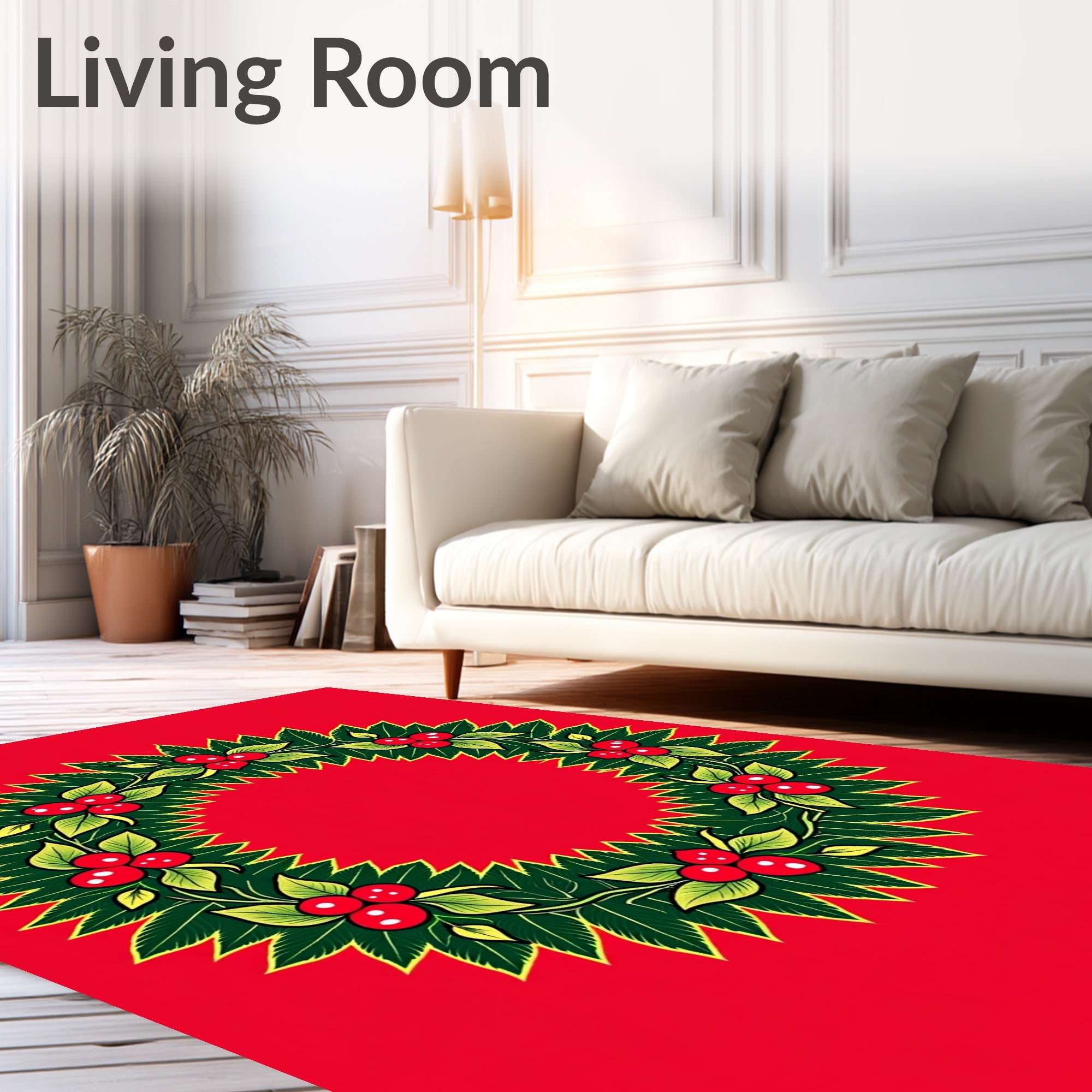 Classic Holly Berry Wreath Green Red Rug