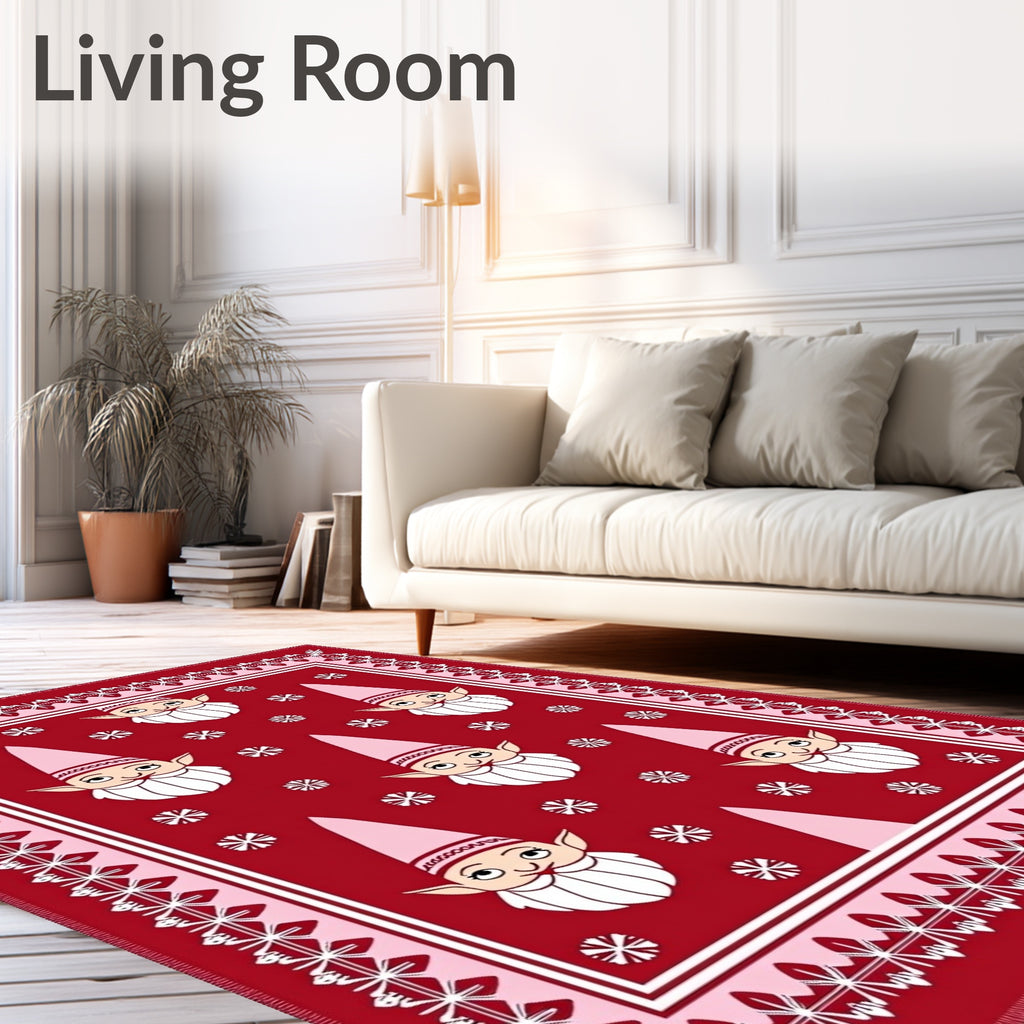 Red Gnome Snowflakes Festive Border Rug