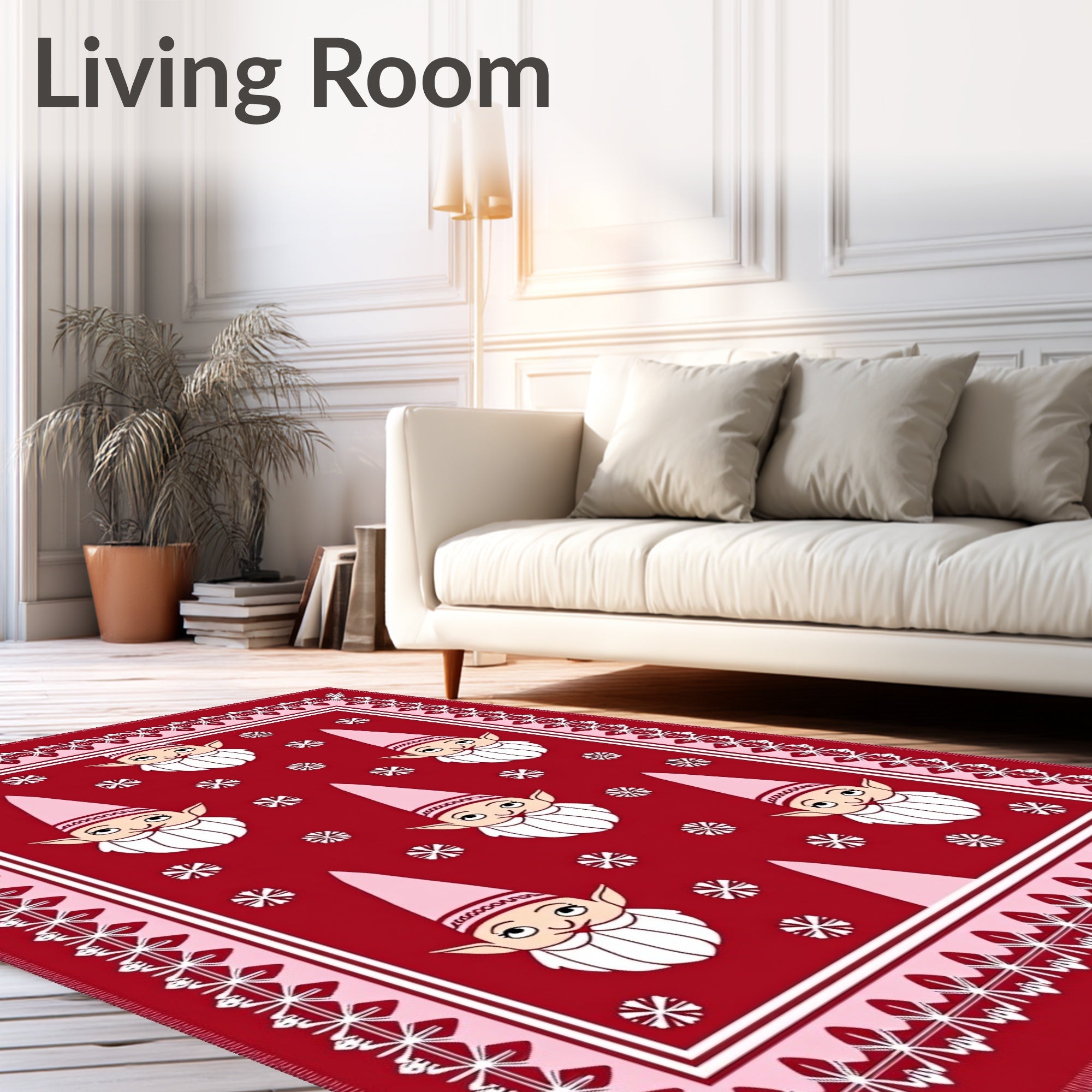 Red Gnome Snowflakes Festive Border Rug