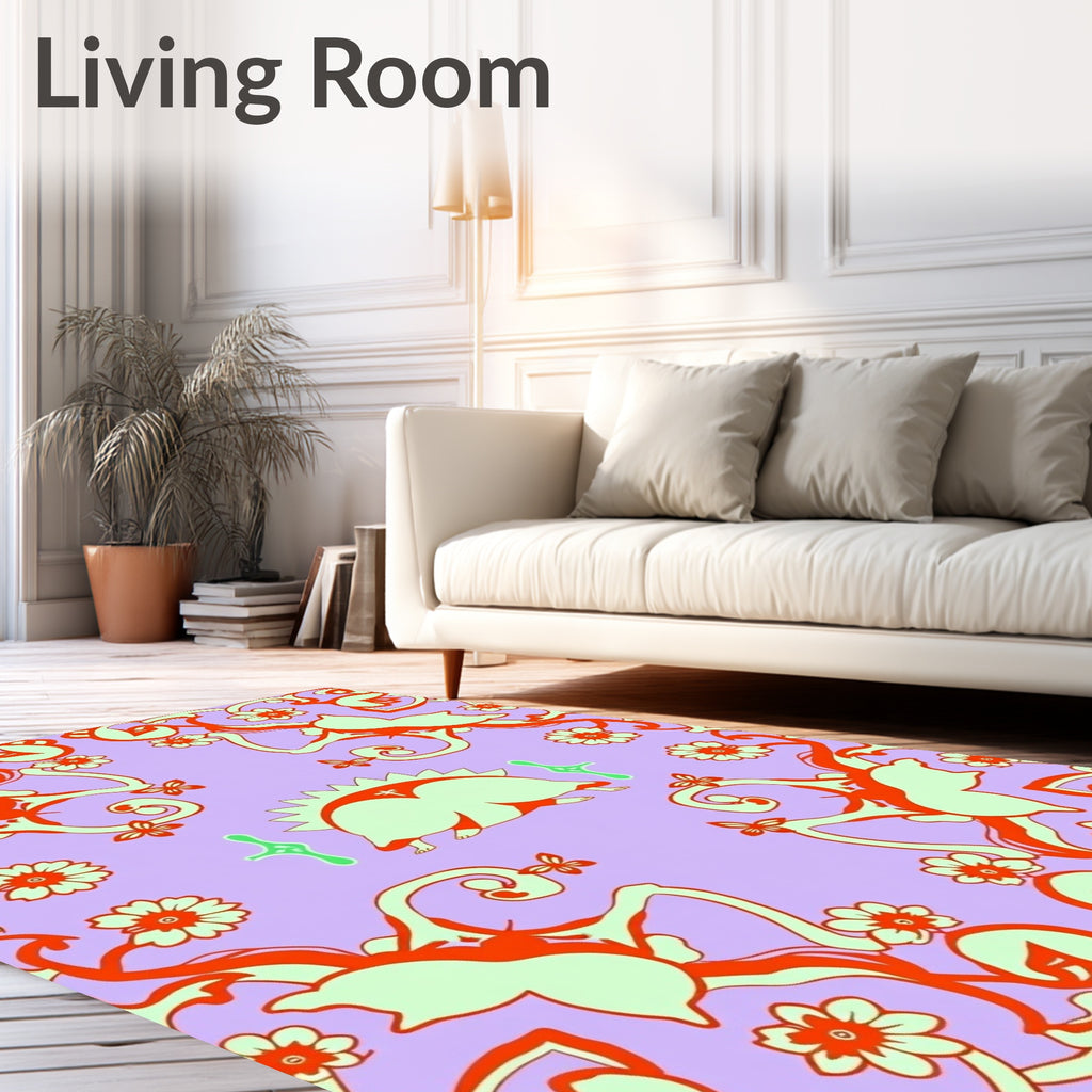 Swirling Floral Butterfly Lavender Rug