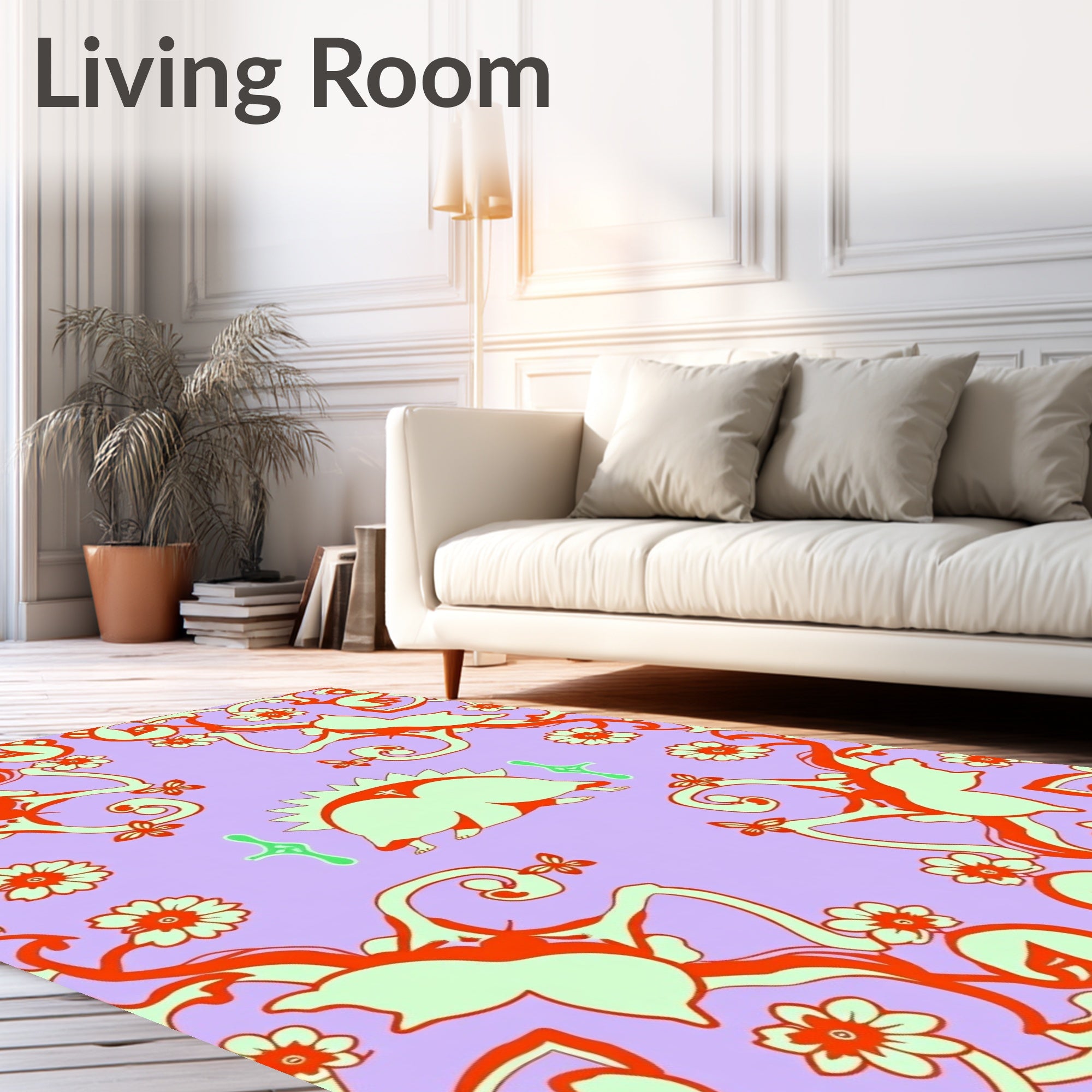 Swirling Floral Butterfly Lavender Rug