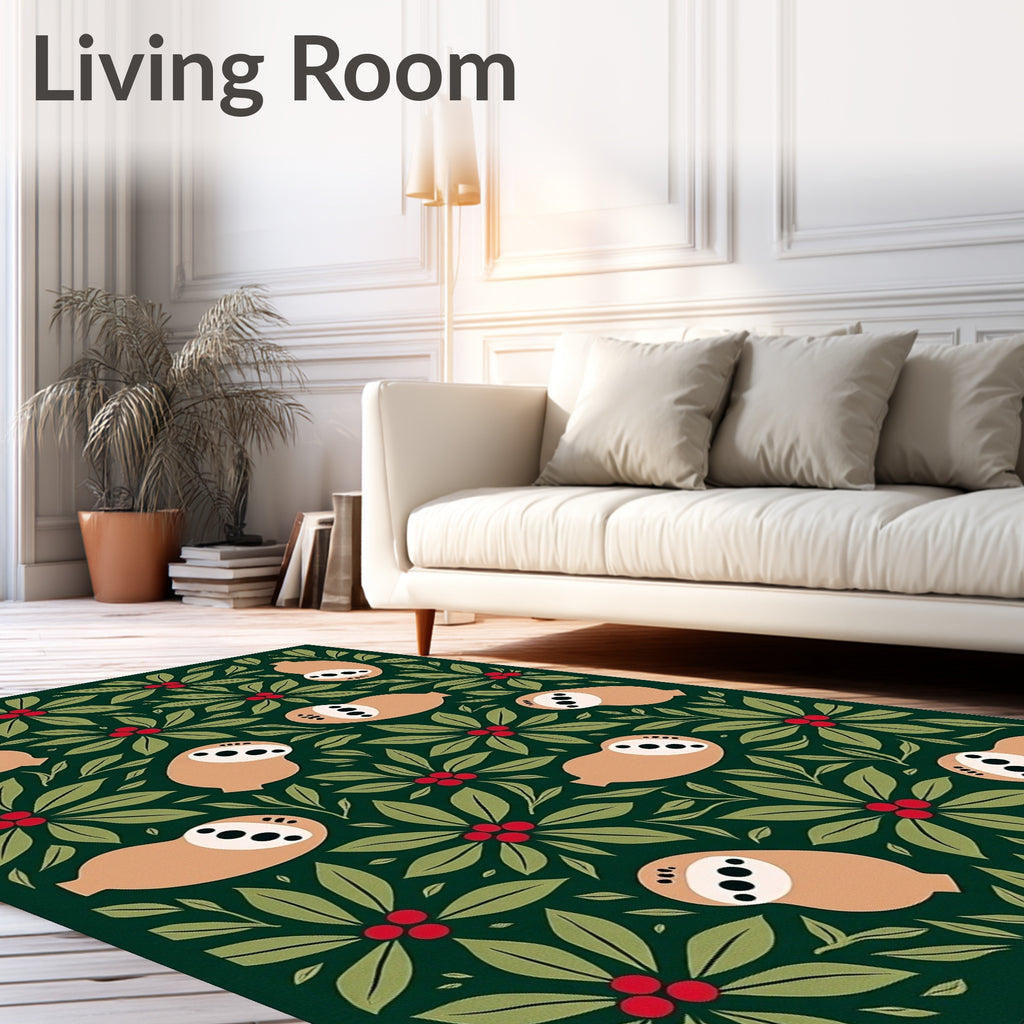 Whimsical Sloth Berry Leaf Collage Rug