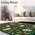 Whimsical Sloth Berry Leaf Collage Rug
