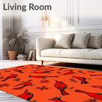 Vibrant Red Cardinal Floral Background Rug