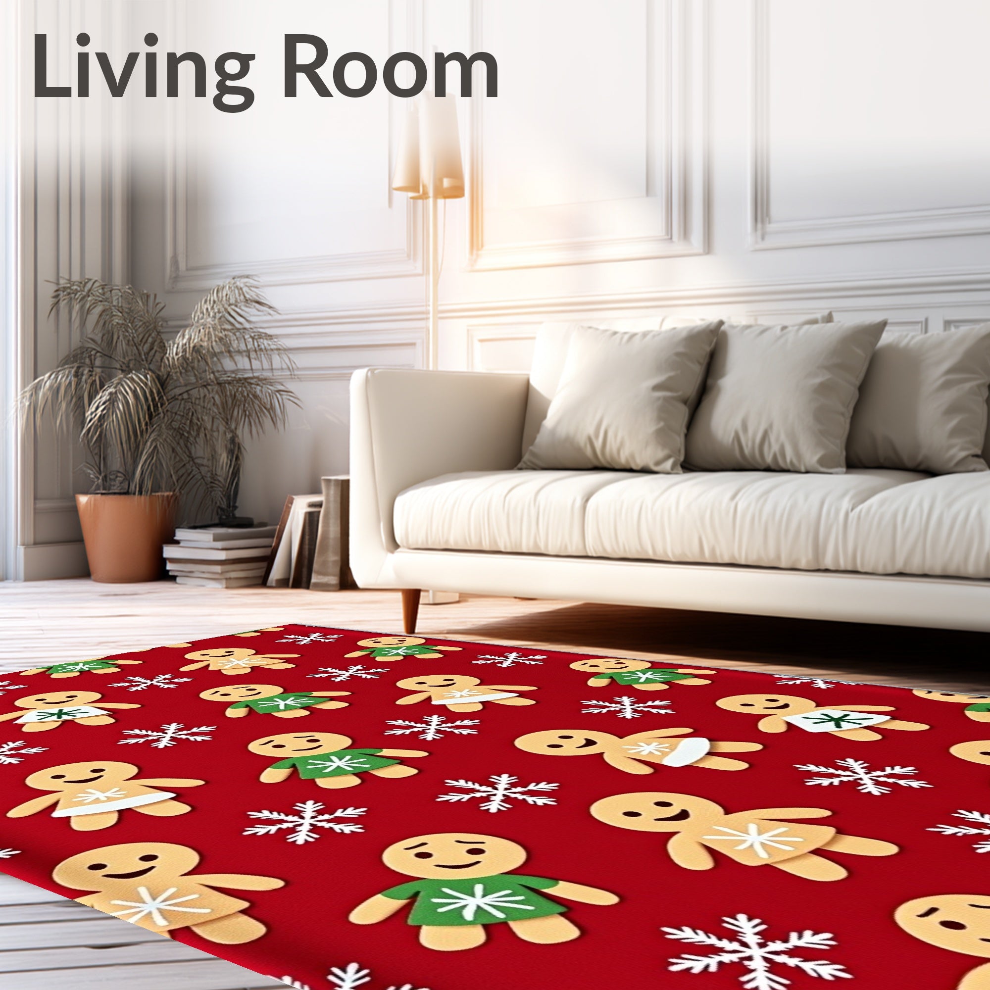 Christmas Gingerbread Snowflakes Red Background Rug