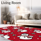 Festive Red Snowman Holly Sprig Rug