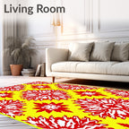 Vibrant Red White Floral Sunburst Rug