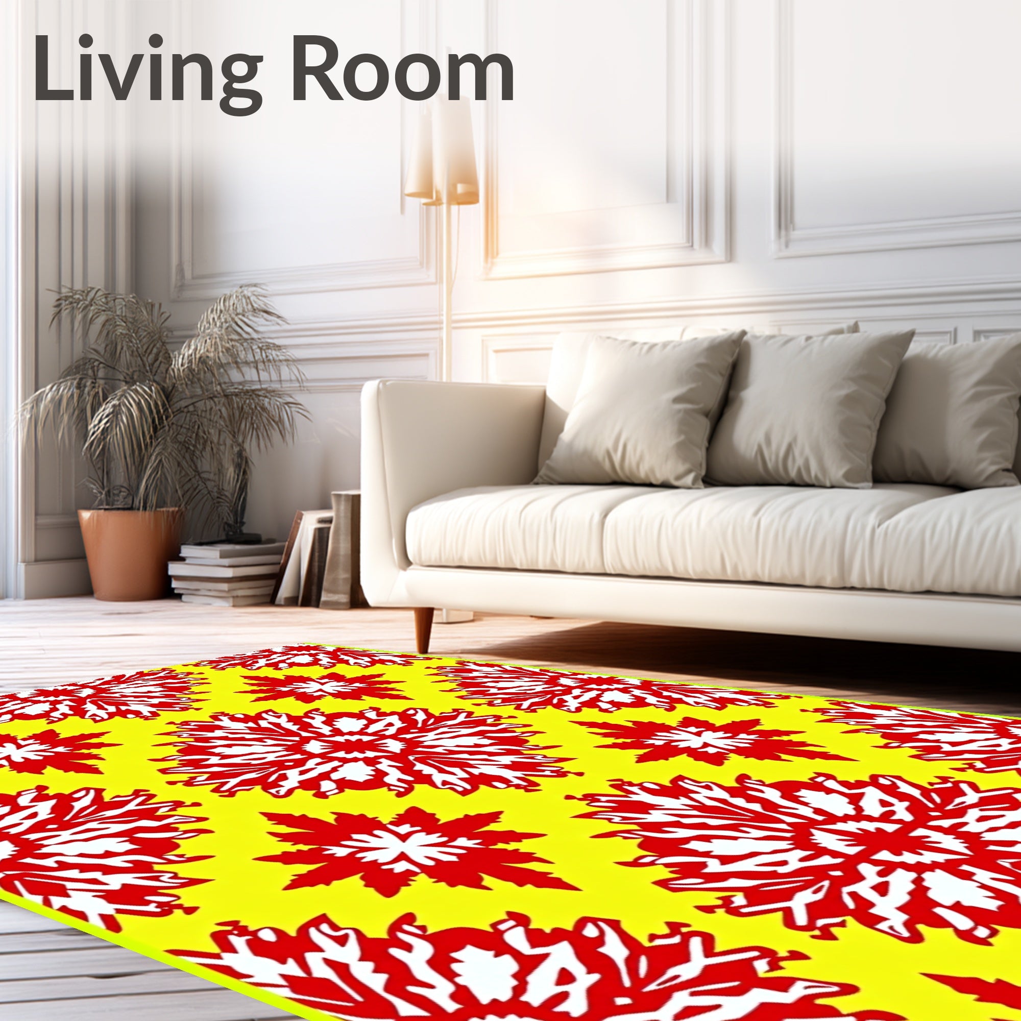 Vibrant Red White Floral Sunburst Rug