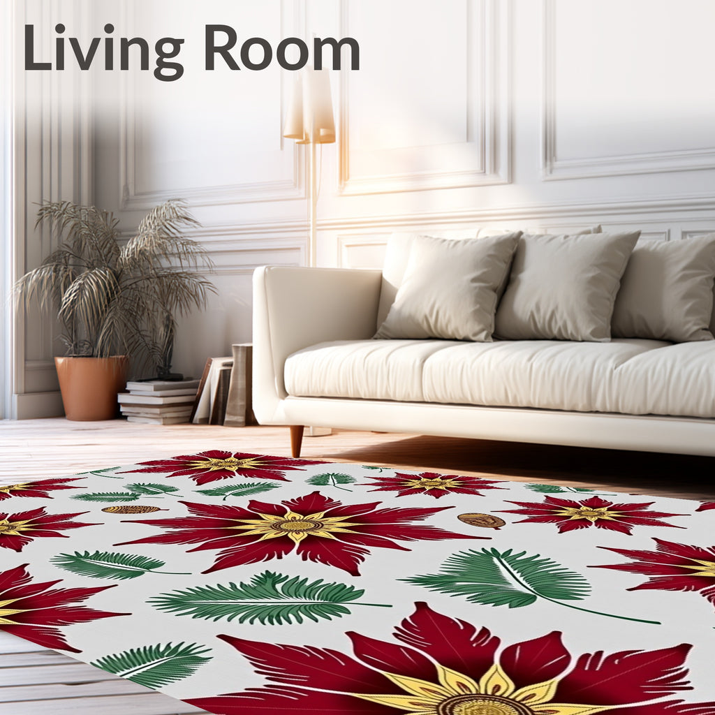 Crimson Yellow Floral Palm Leaf Rug