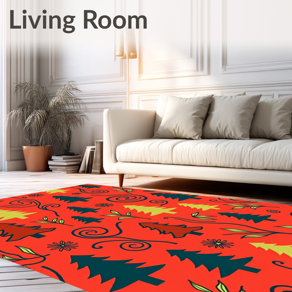 Whimsical Evergreen Swirls Red Rug