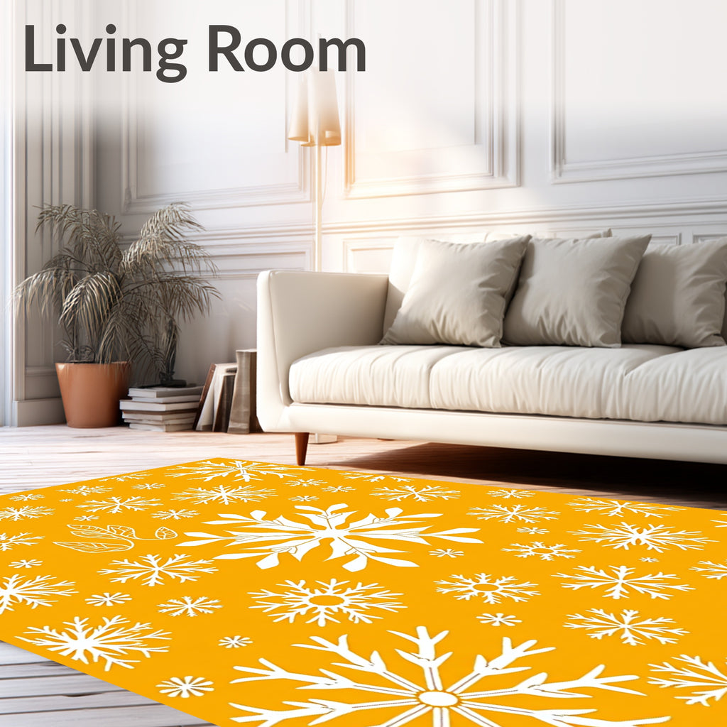 White Snowflakes on Orange Background Rug