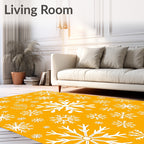 White Snowflakes on Orange Background Rug