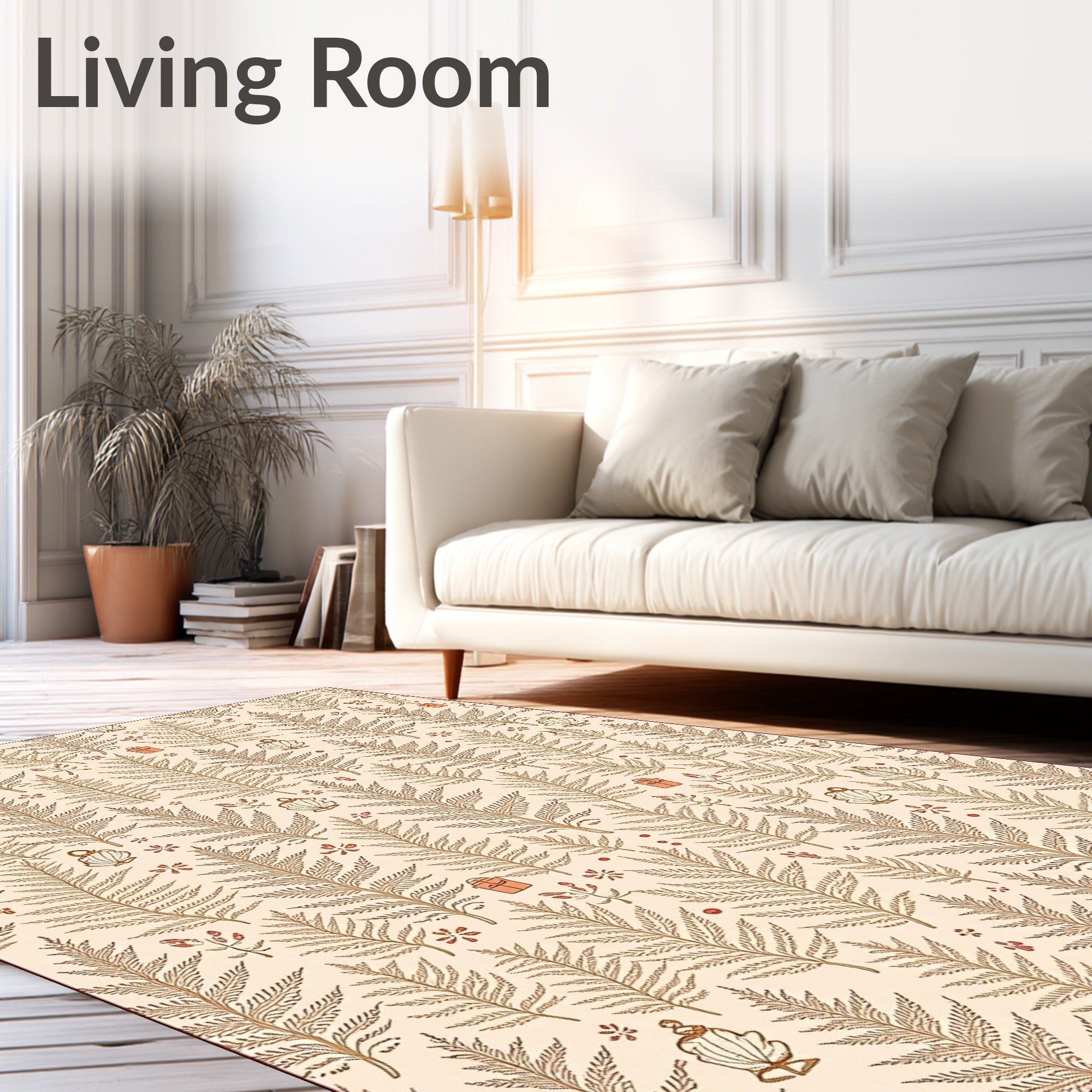Earthy Tan Fern Botanical Repeat Rug