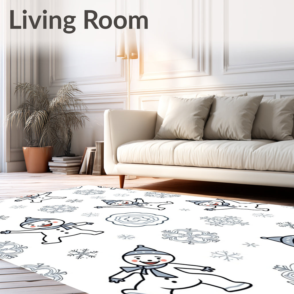 Smiling Snowman Snowflakes Winter Scene Rug