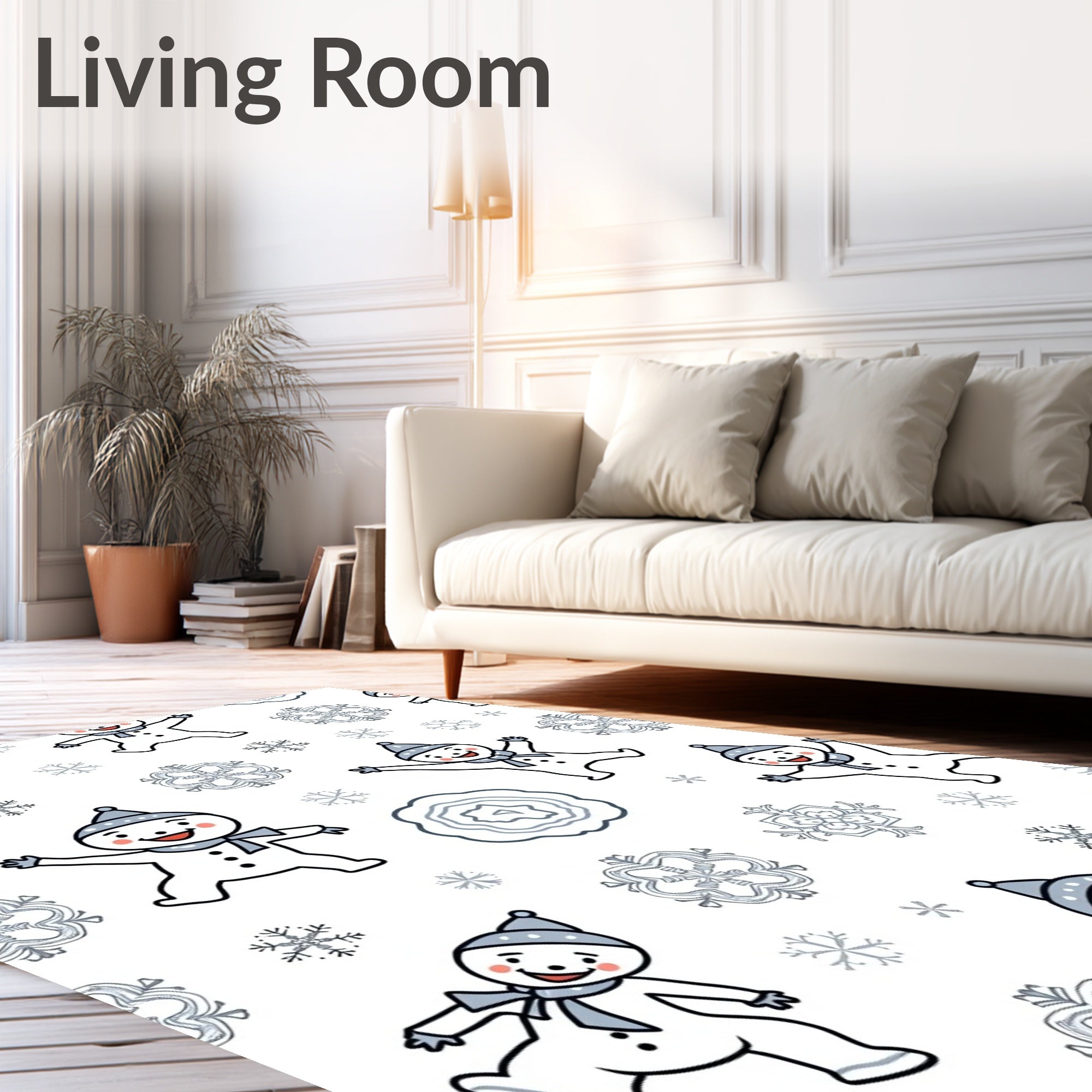 Smiling Snowman Snowflakes Winter Scene Rug