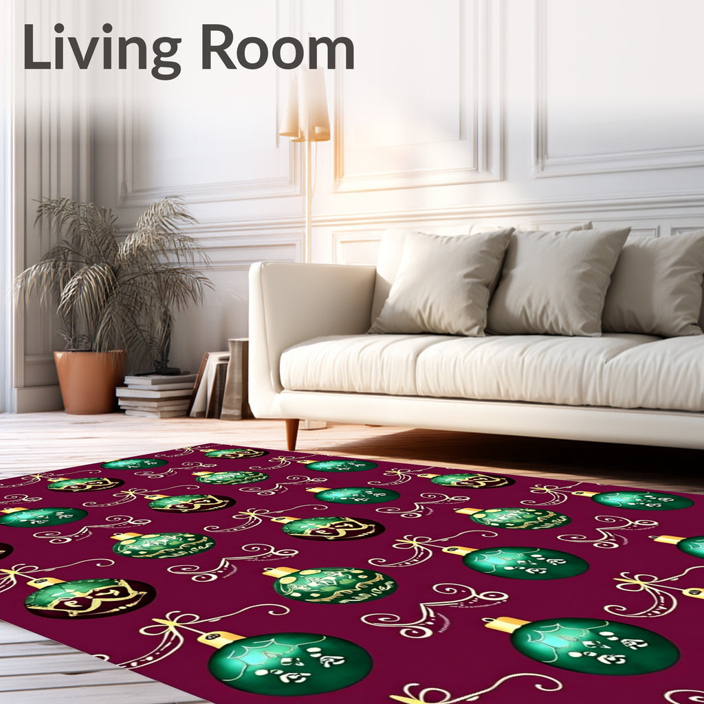 Festive Emerald Ornaments Gold Swirls Rug