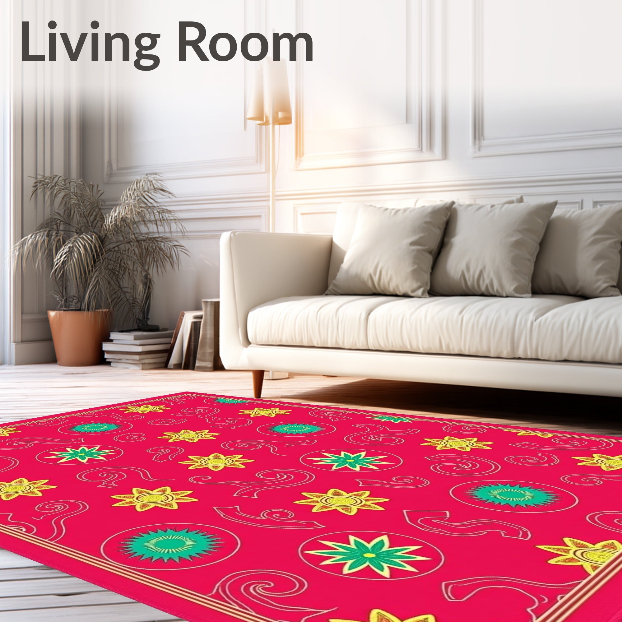 Vibrant Red Sunburst Swirl Arrangement Rug