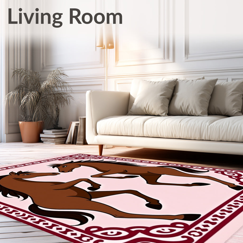 Brown Horse Symmetry Pink Runner Rug