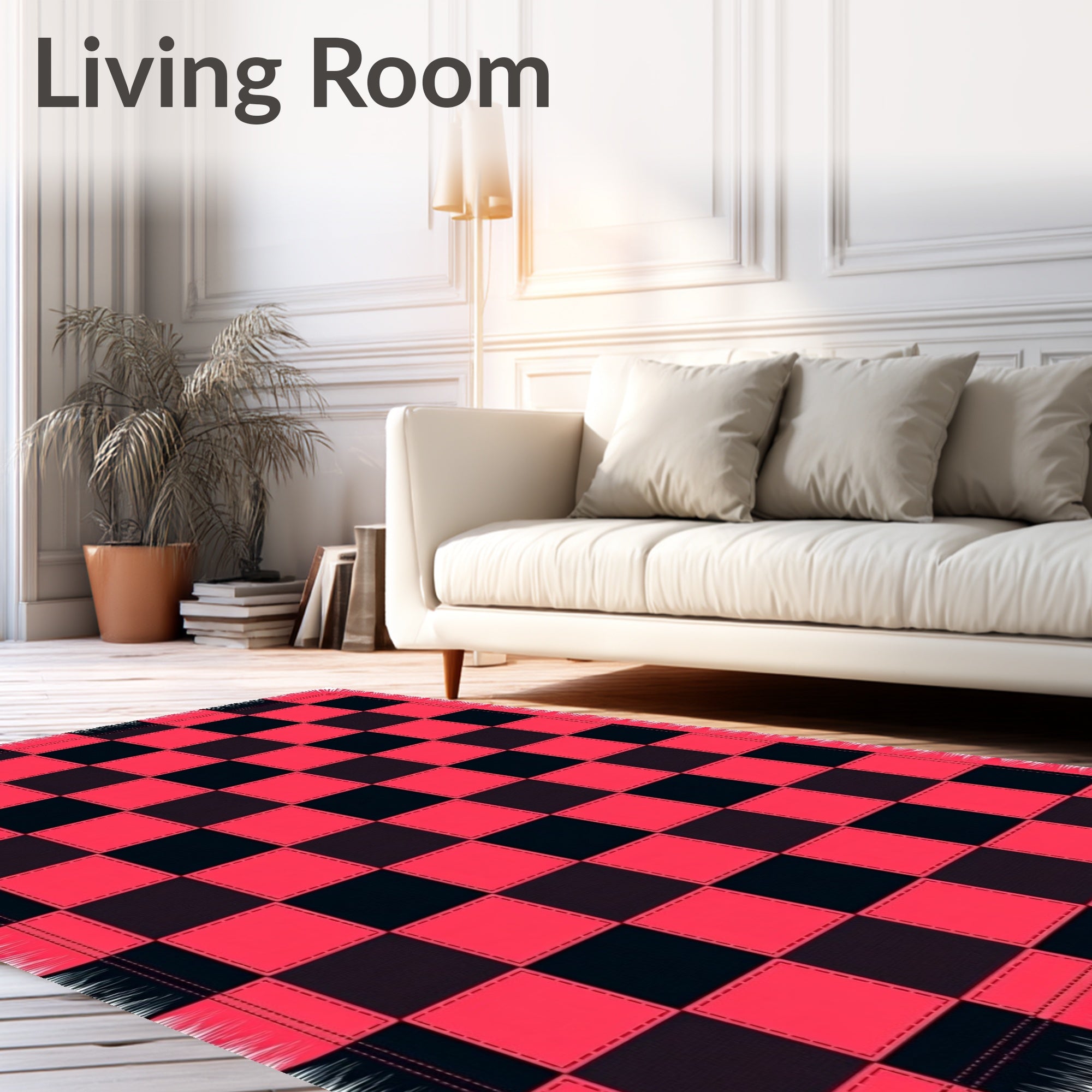 Crimson Black Checkerboard Quilted Rug