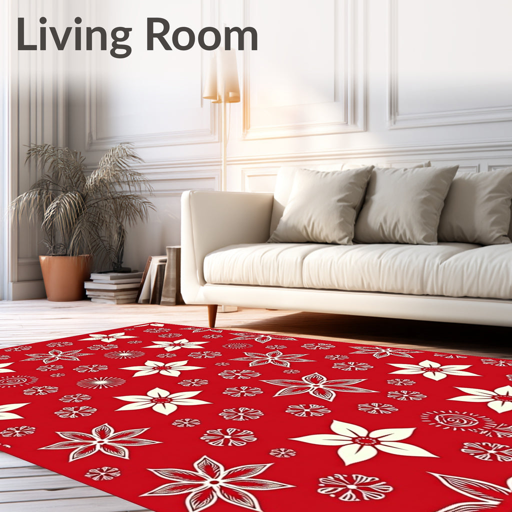 Crimson White Floral Scatter Garden Rug