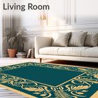 Golden Teal Acanthus Scroll Border Rug
