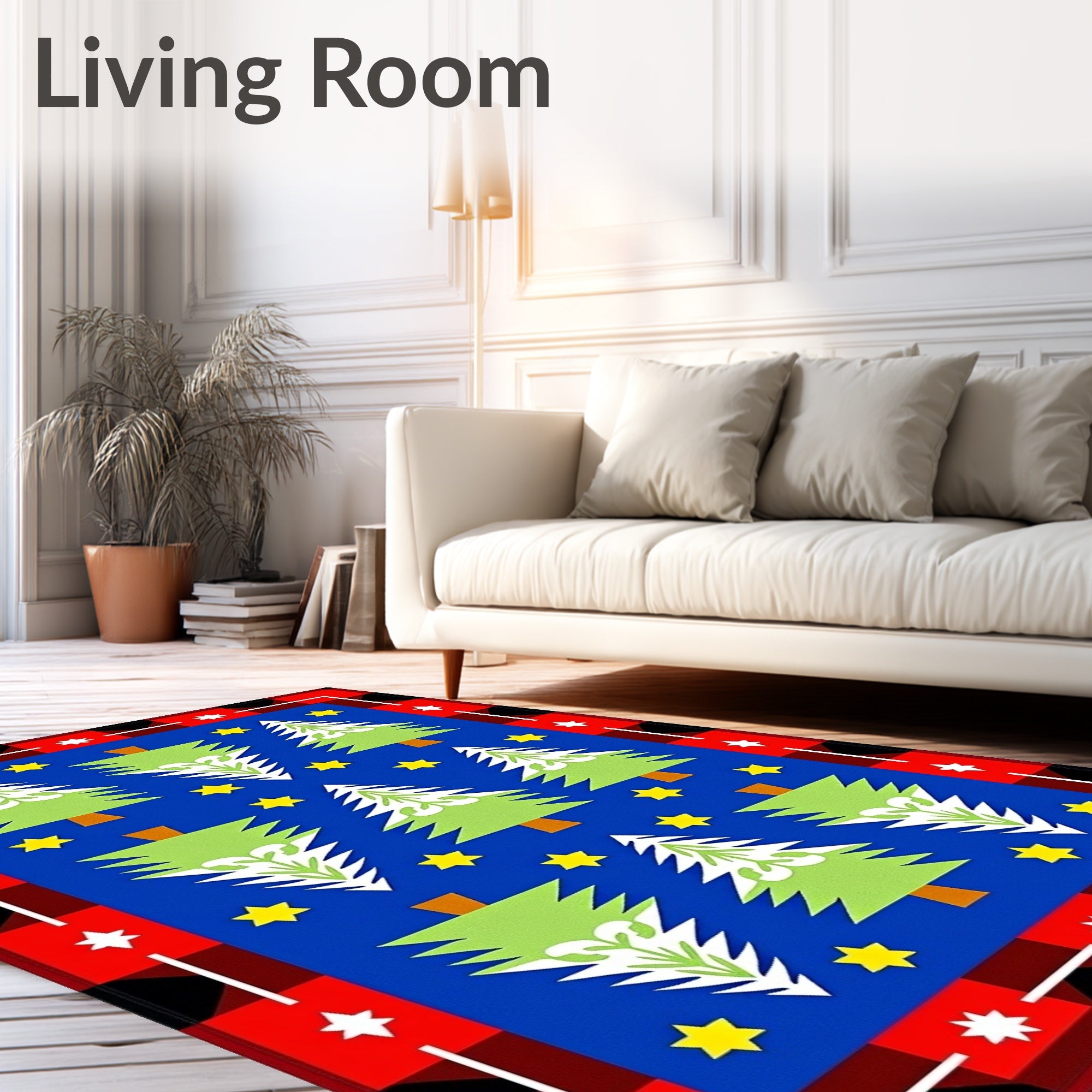 Red Buffalo Plaid Christmas Tree Stars Rug