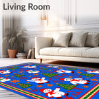 Festive Blue Snowman Christmas Tree Rag Rug