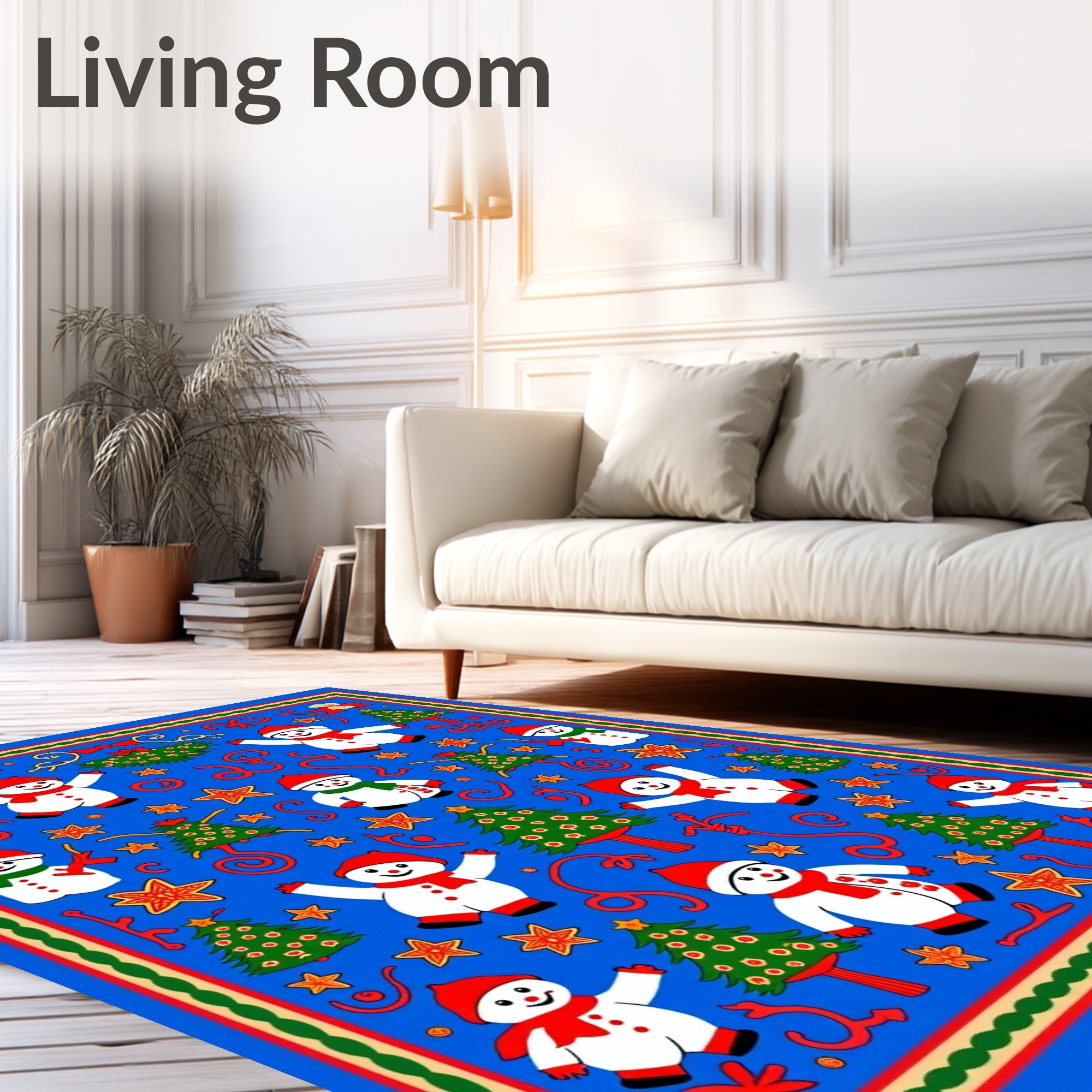 Festive Blue Snowman Christmas Tree Rag Rug
