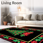 Festive Red Green Christmas Tree Poinsettia Rug