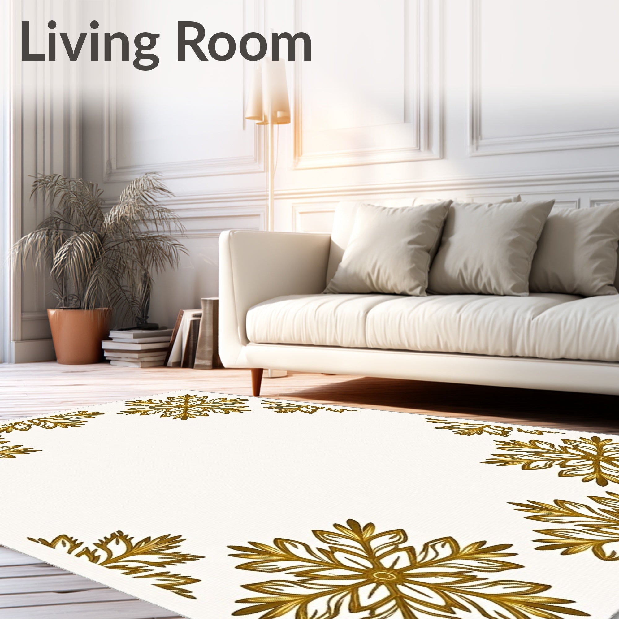 Golden Starburst Snowflake Border Rug