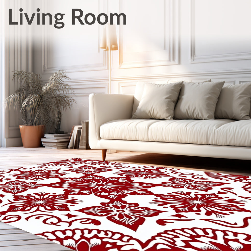 Rich Crimson Floral Medallion Arrangement Rug