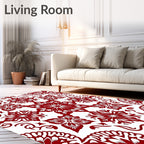 Rich Crimson Floral Medallion Arrangement Rug