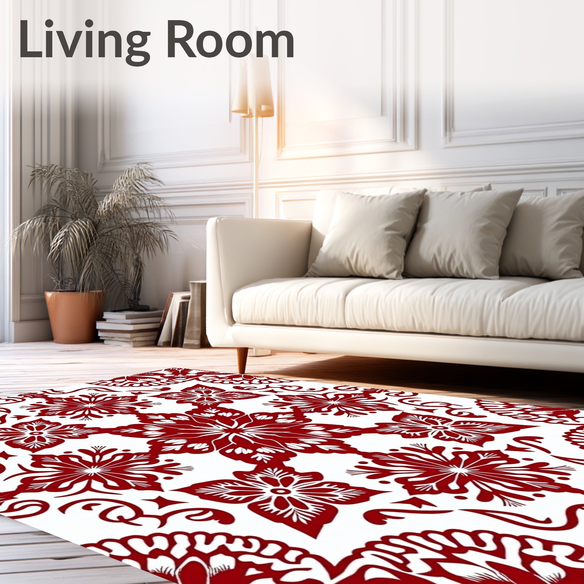 Rich Crimson Floral Medallion Arrangement Rug