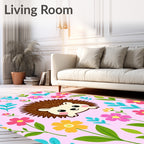 Cute Hedgehog Floral Meadow Rug