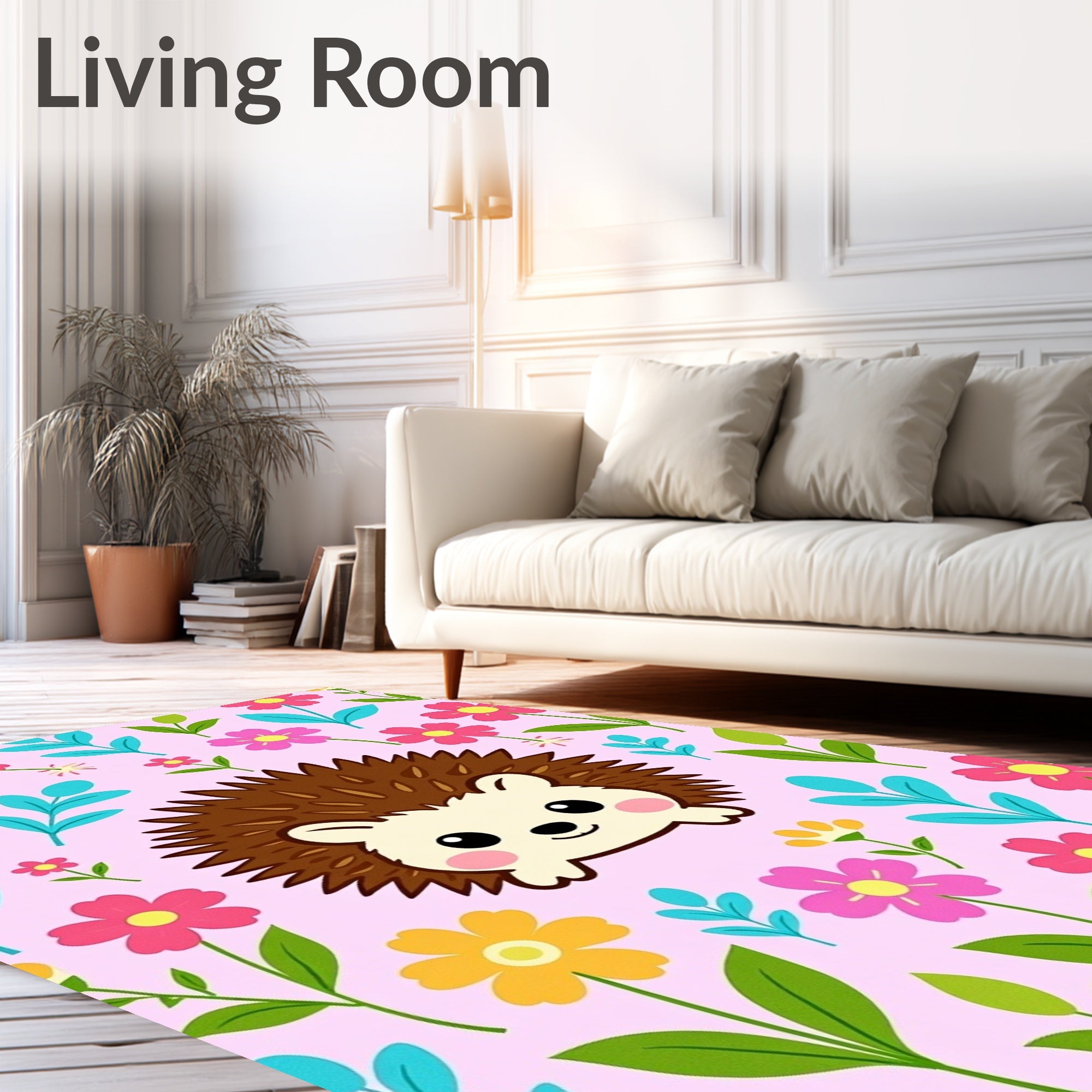 Cute Hedgehog Floral Meadow Rug
