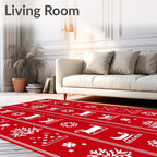 Red White Christmas Sleigh Snowflakes Rug