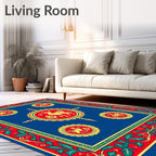 Red Gold Deer Floral Border Medallion Rug
