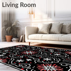 Crimson Snowflake Floral Symmetry Rug